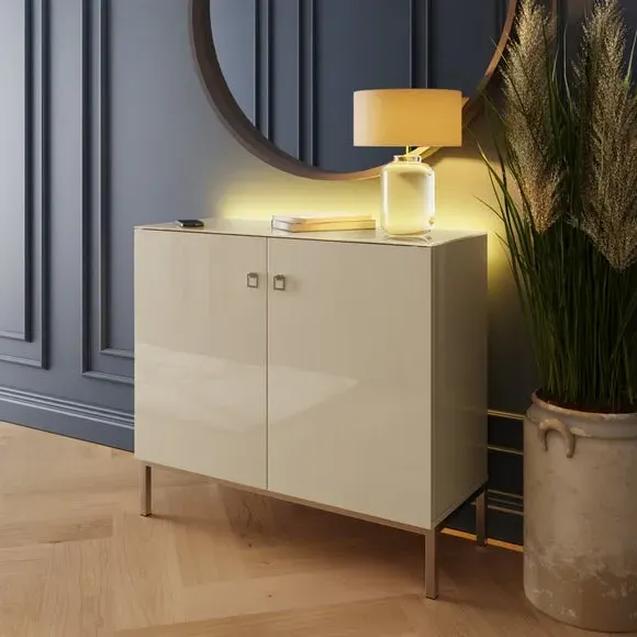 Tall Smart Sideboard with LED - Alabaster, Glass image