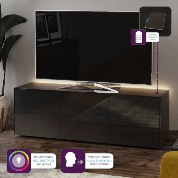 TV Unit with LED Lighting - Black, Glass
