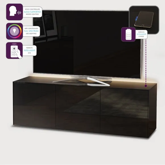 TV Unit with LED Lighting - Black, Glass
