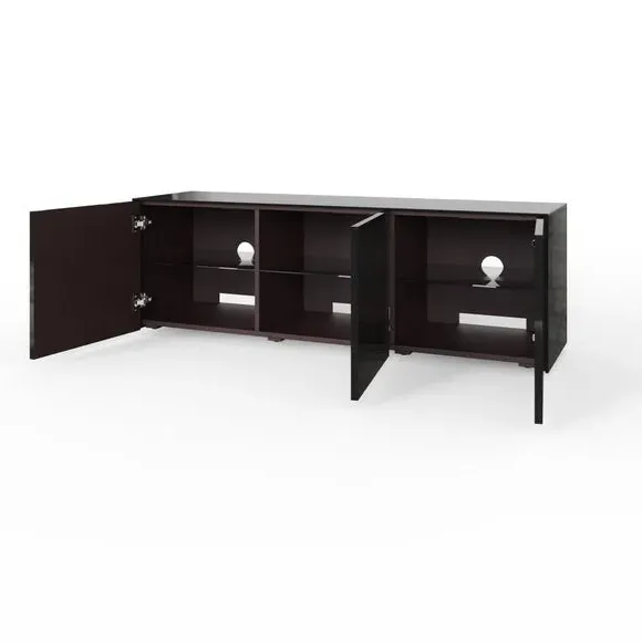 TV Unit with LED Lighting - Black, Glass