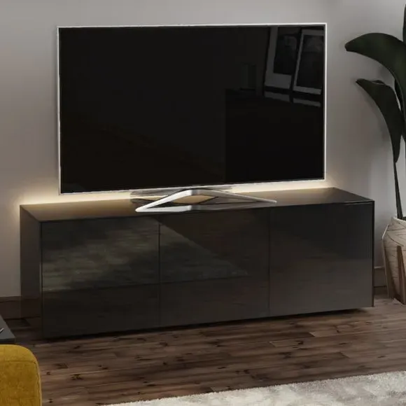 TV Unit with LED Lighting - Black, Glass image