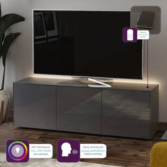 TV Unit with LED Lighting - Grey, Glass