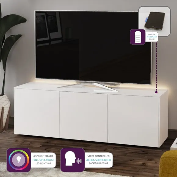 TV Unit with LED Lighting - White, Glass