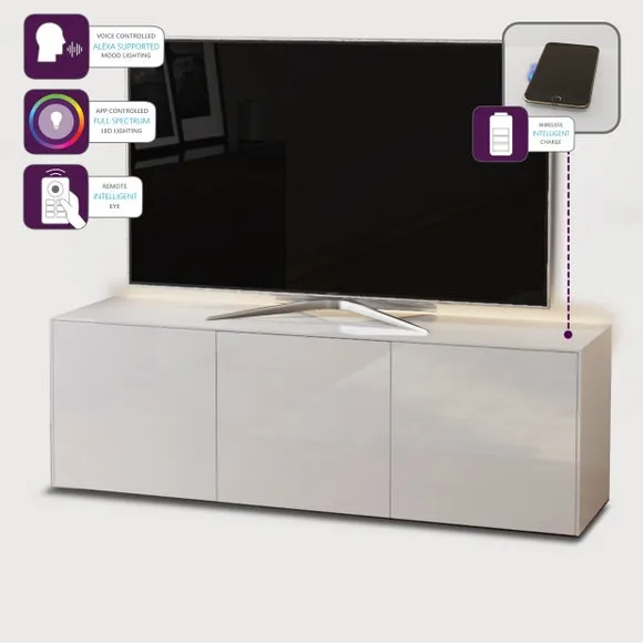TV Unit with LED Lighting - White, Glass