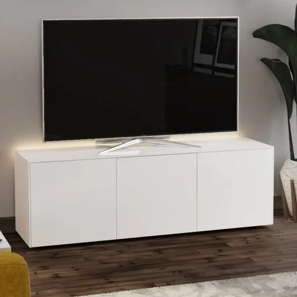 TV Unit with LED Lighting - White, Glass