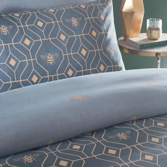 Bee Deco Duvet Cover Set - French Blue, Polycotton