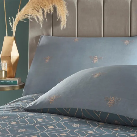 Bee Deco Duvet Cover Set - French Blue, Polycotton