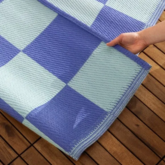 Checkerboard Indoor Outdoor Rug - Blue, Polypropylene