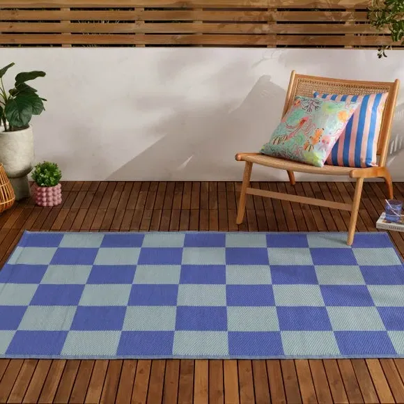 Checkerboard Indoor Outdoor Rug - Blue, Polypropylene
