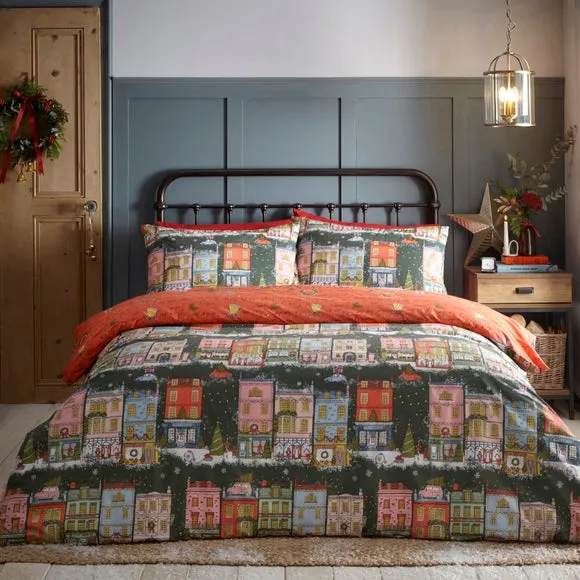 Christmas Duvet Cover Set - Green, Polycotton