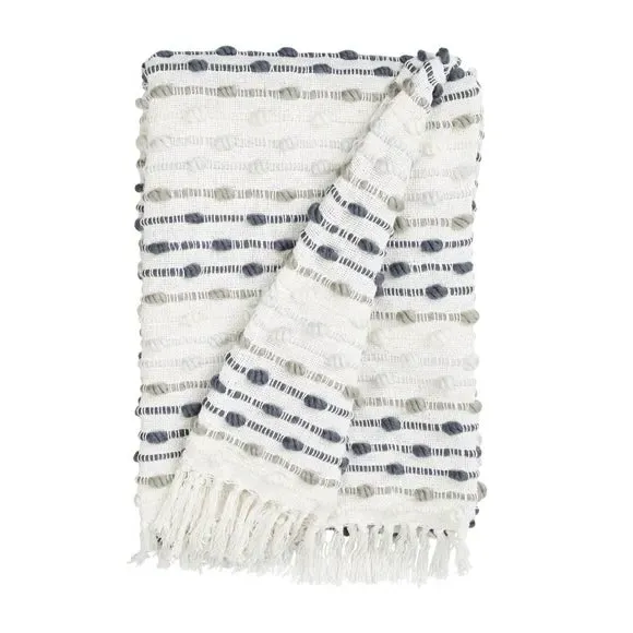 Chunky Throw Blanket with Tassels - Grey, Cotton