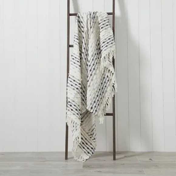 Chunky Throw Blanket with Tassels - Grey, Cotton