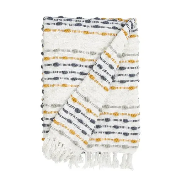 Chunky Throw Blanket with Tassels - Ochre, Cotton