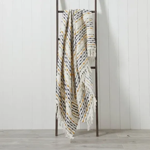 Chunky Throw Blanket with Tassels - Ochre, Cotton