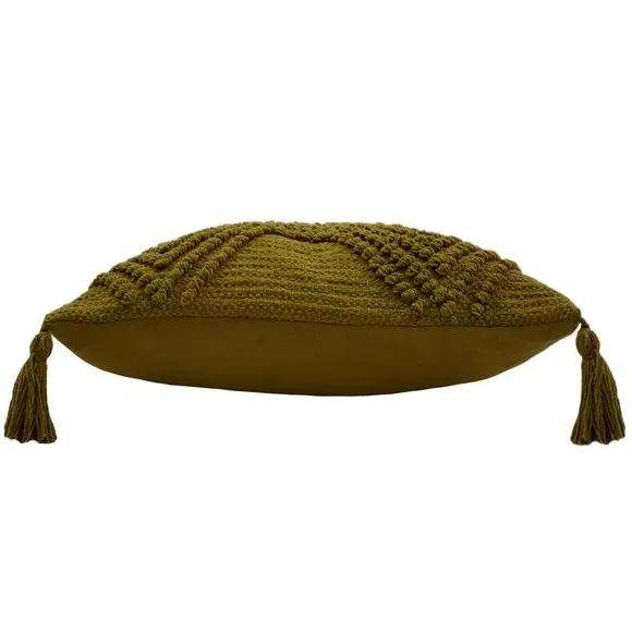 Decorative Cushion with Tassels - Moss Green
