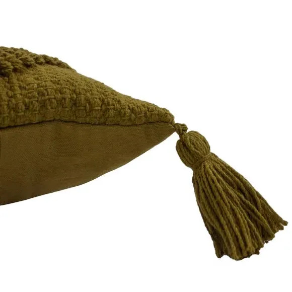 Decorative Cushion with Tassels - Moss Green