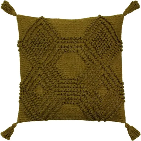 Decorative Cushion with Tassels - Moss Green