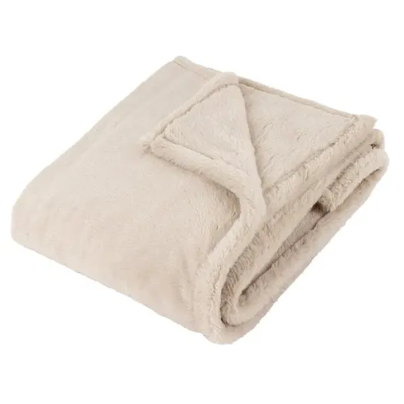Faux Fur Throw Blanket - Natural, Polyester