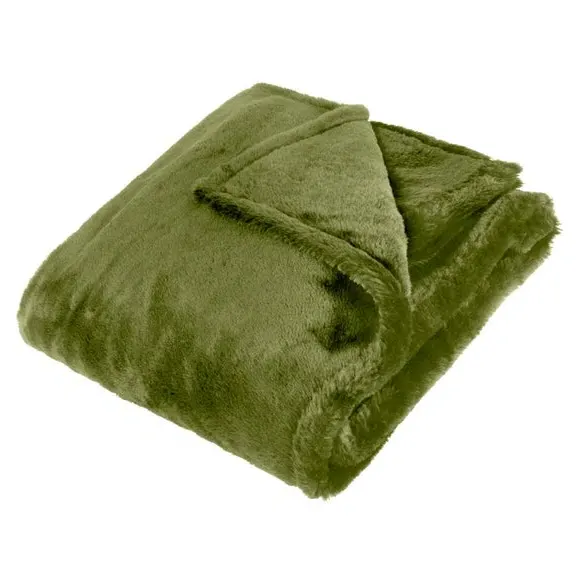 Faux Fur Throw Blanket - Olive, Polyester