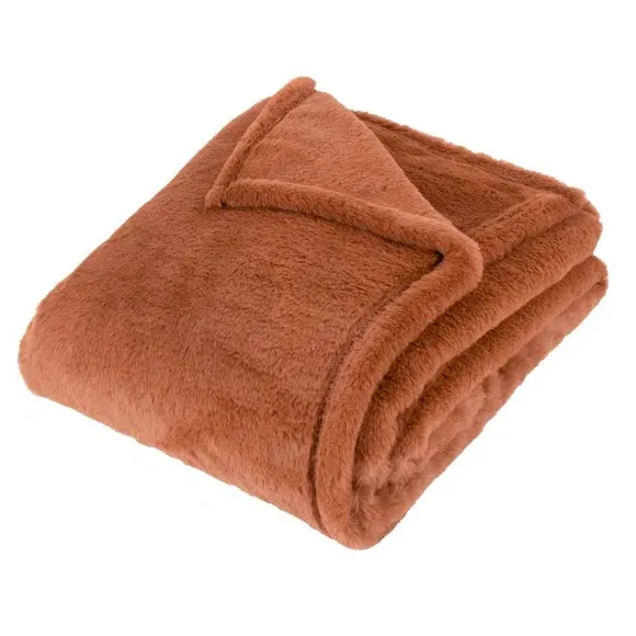 Faux Fur Throw Blanket - Rust, Polyester