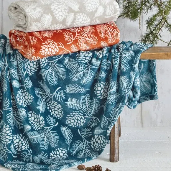 Fleece Throw Blanket Woodland Design - Stone