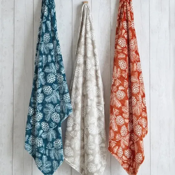 Fleece Throw Blanket Woodland Design - Stone