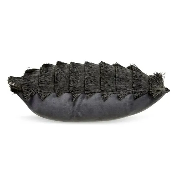 Flicker Cushion with Fringe - Grey, Velvet