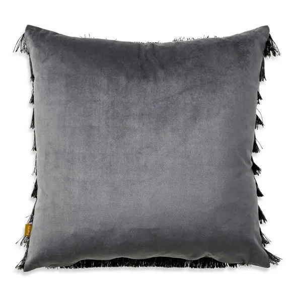 Flicker Cushion with Fringe - Grey, Velvet