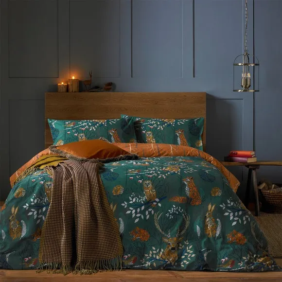 Forest Fauna Duvet Cover Set - Green, Polycotton image