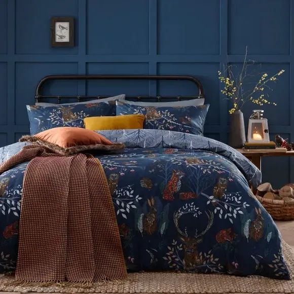 Forest Fauna Duvet Cover Set - Navy, Polycotton image