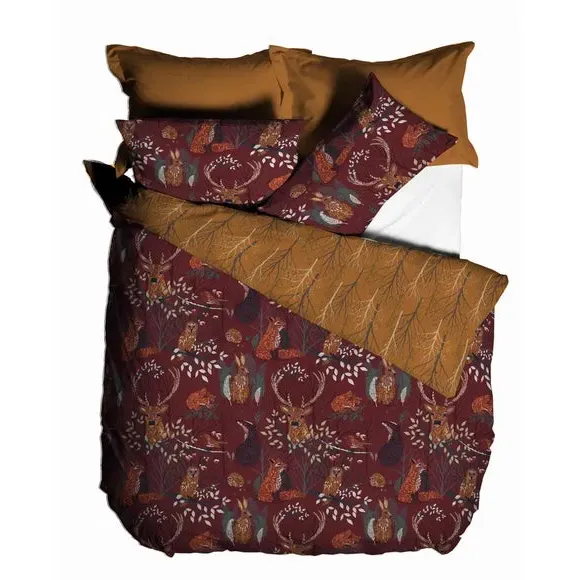 Forest Fauna Duvet Cover Set - Rust, Polycotton