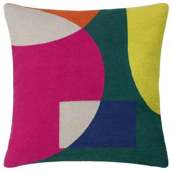 Geometric Cushion with Embroidery - Green, Cotton image