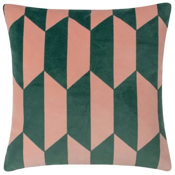 Geometric Cushion with Zip Fastening - Green, Velvet