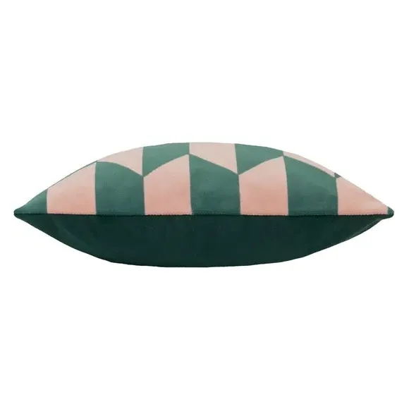 Geometric Cushion with Zip Fastening - Green, Velvet