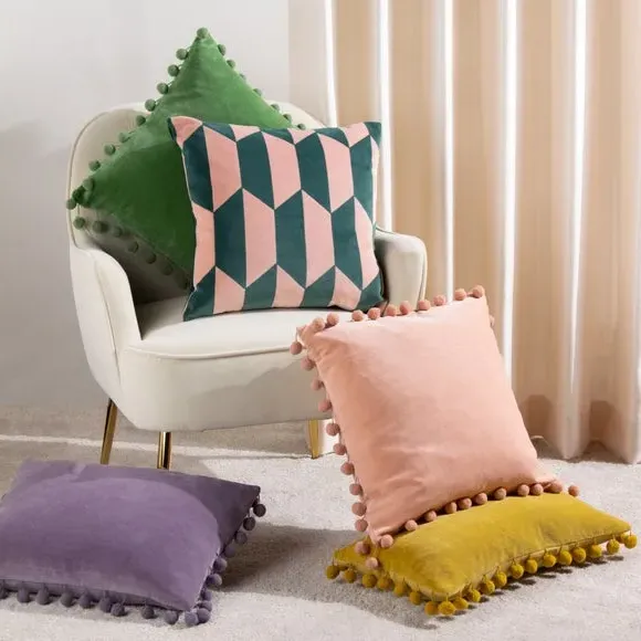 Geometric Cushion with Zip Fastening - Green, Velvet