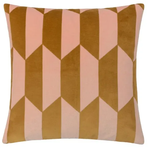 Geometric Cushion with Zip Fastening - Ochre, Velvet