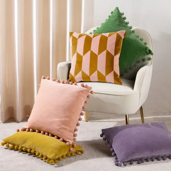Geometric Cushion with Zip Fastening - Ochre, Velvet