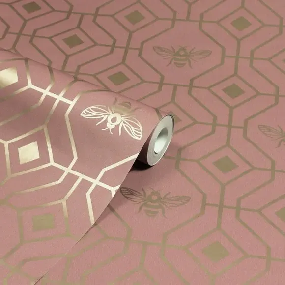 Geometric Wallpaper with Gold Foil - Blush