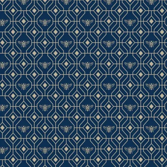 Geometric Wallpaper with Gold Foil - Dark Blue