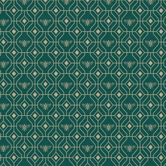 Geometric Wallpaper with Gold Foil - Emerald