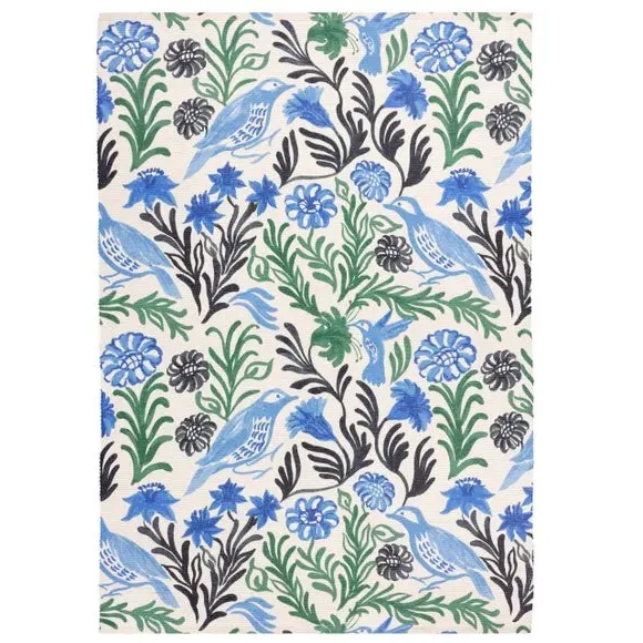 Indoor Outdoor Rug Floral Design - Blue, Polyester