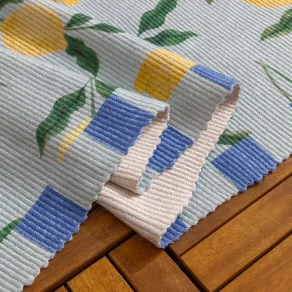 Indoor Outdoor Rug Lemon Design - Blue, Polyester
