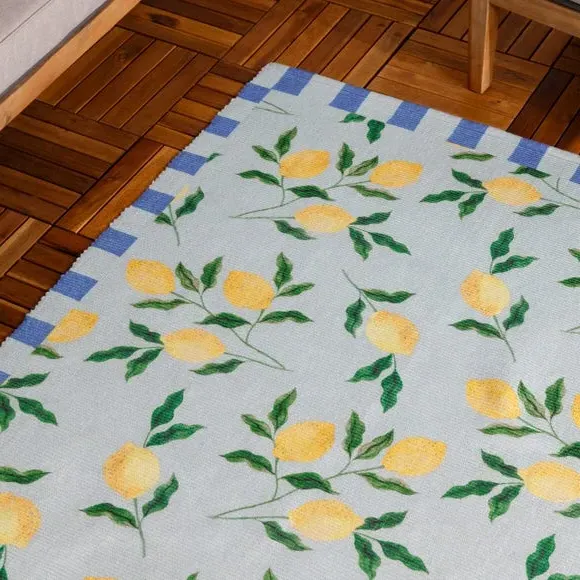 Indoor Outdoor Rug Lemon Design - Blue, Polyester