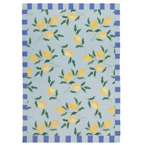 Indoor Outdoor Rug Lemon Design - Blue, Polyester
