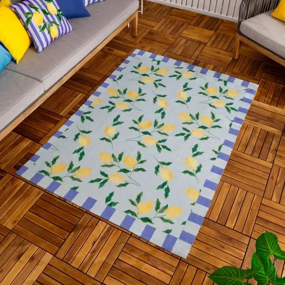 Indoor Outdoor Rug Lemon Design - Blue, Polyester image