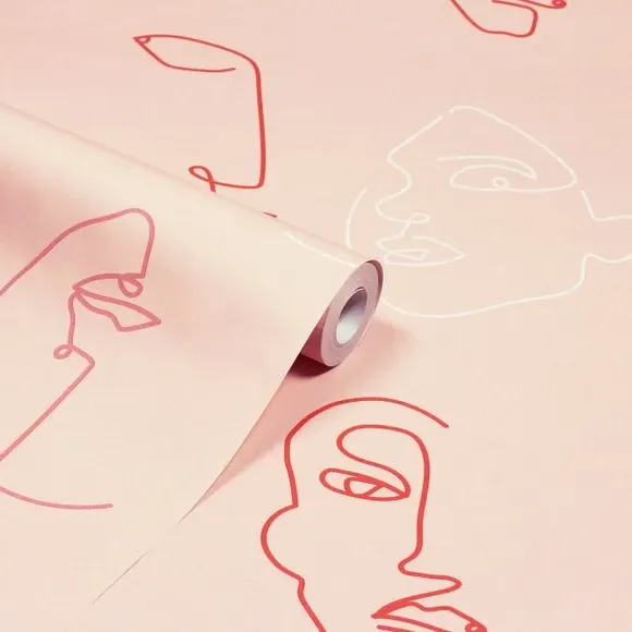 Kindred Wallpaper Abstract Faces - Blush