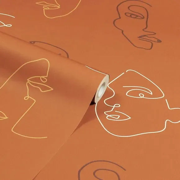 Kindred Wallpaper Abstract Faces - Terracotta
