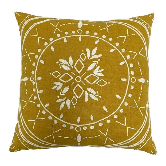 Mandala Cushion with Embroidery - Ochre, Cotton image