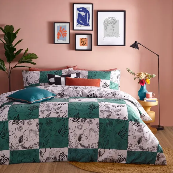 Mythos Checkerboard Duvet Cover Set - Green