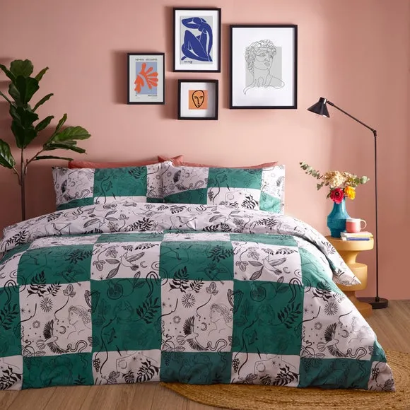 Mythos Checkerboard Duvet Cover Set - Green